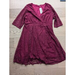 NWT Zomva Burgundy Lace Plus Size Dress Elegant Party Cocktail V Neck 3/4 Sleeve
